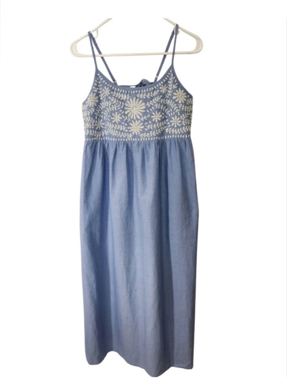Madison Mathews Blue Chambray Cotton Embroidered Midi Dress Size Large